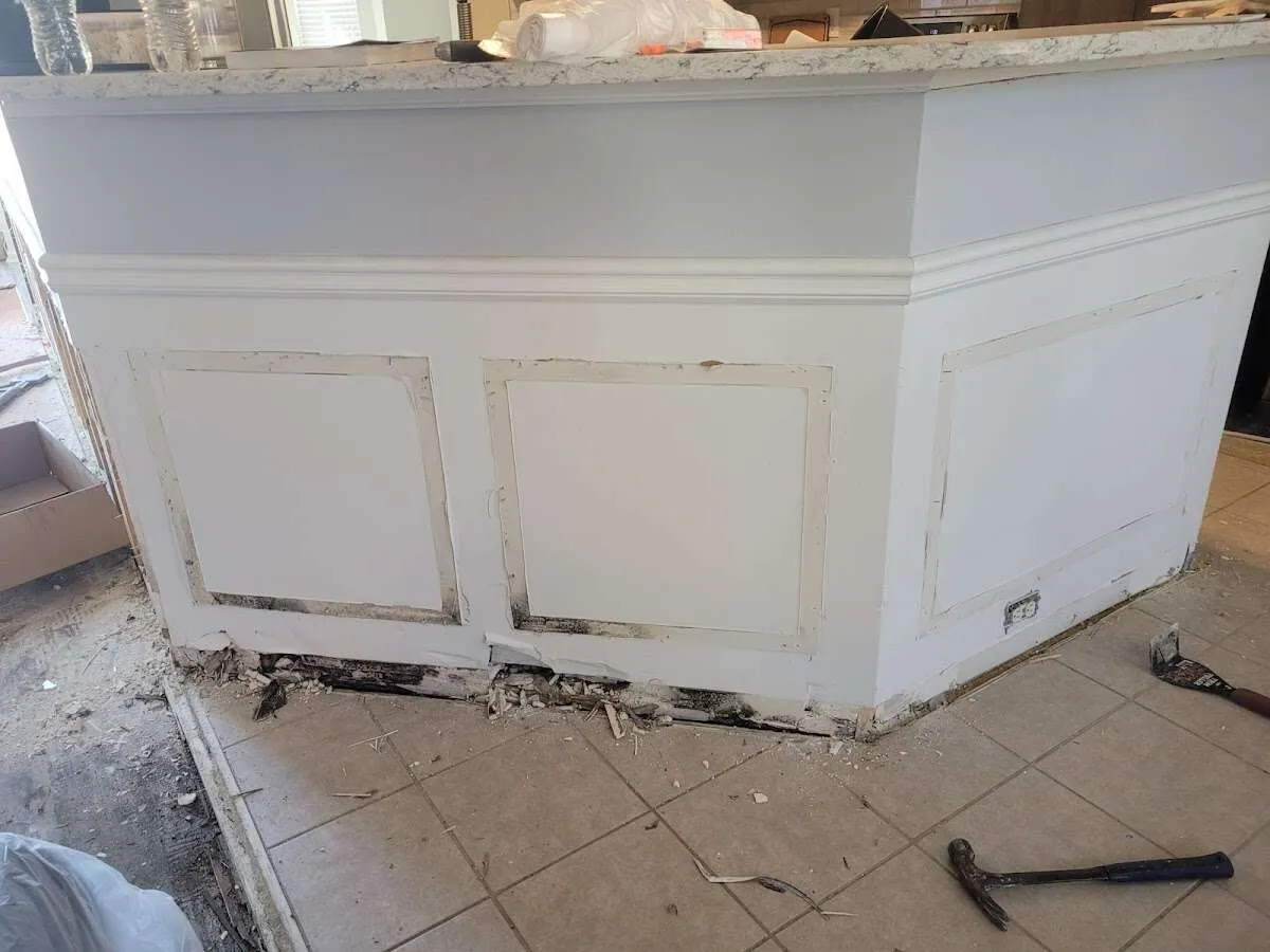 Water damage and mold on kitchen during Storm Damage Restoration in Meadow Lakes